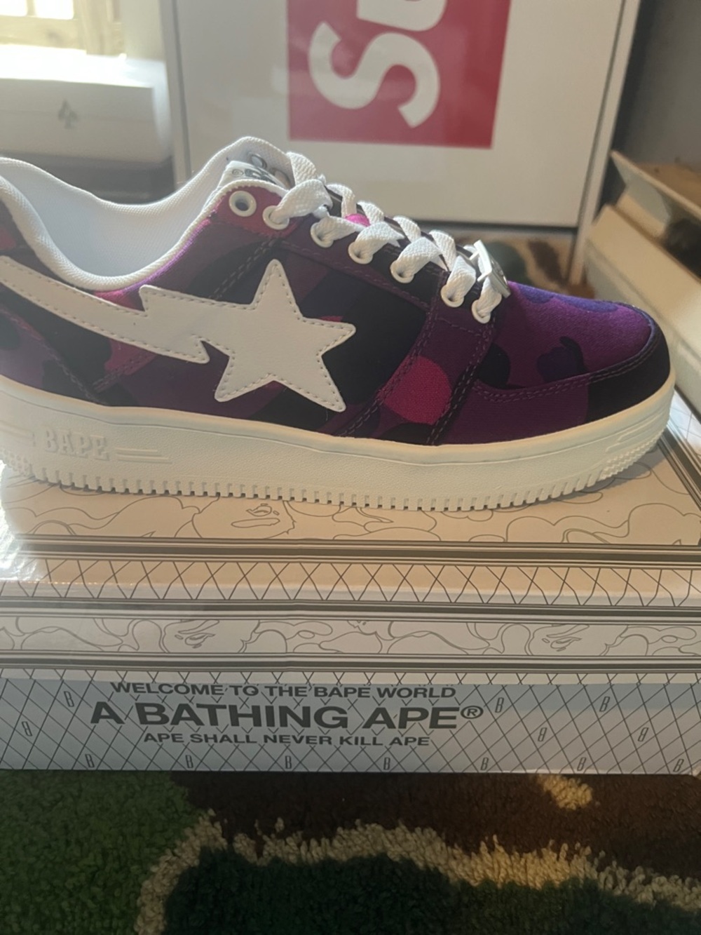 A Bathing Ape BAPE Purple Camo Bapesta Low Top Sneakers